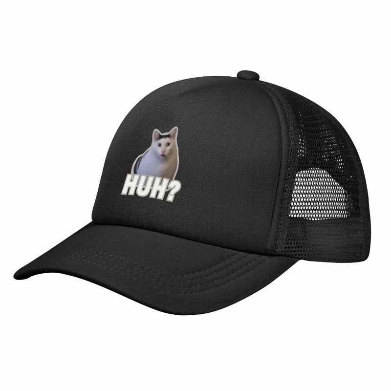 Huh Cat Meme Humor Baseball Caps Mesh Hats Quality Outdoor Unisex Caps