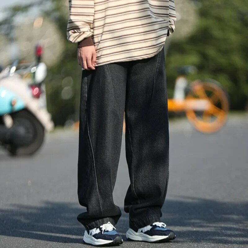 Jeans casual solto masculino, estilo japonês, rua secundária, elegante, simples, retrô, aconchegante, bonito, clássico, charmoso, combina tudo, estudantes