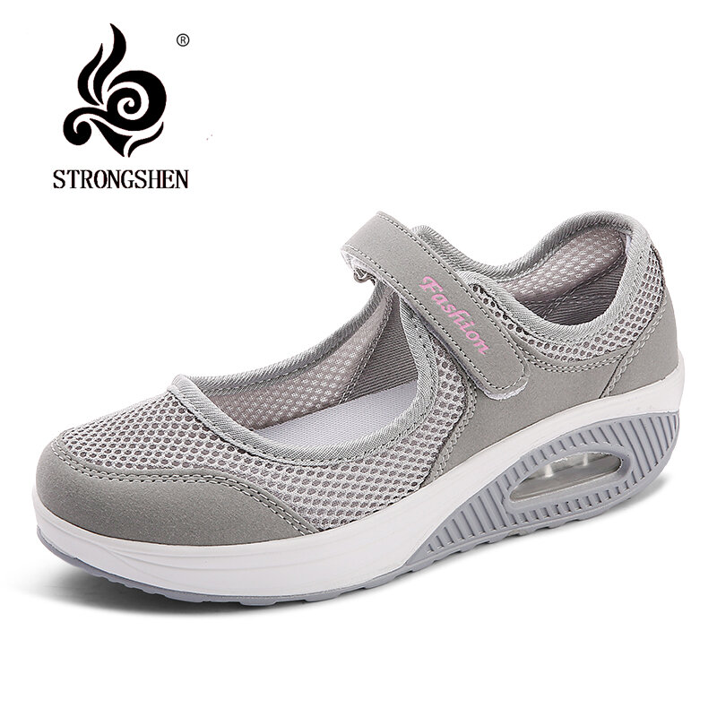 STRONGSHEN-Zapatos de plataforma plana para Mujer, mocasines informales de malla transpirable, a la moda, para verano