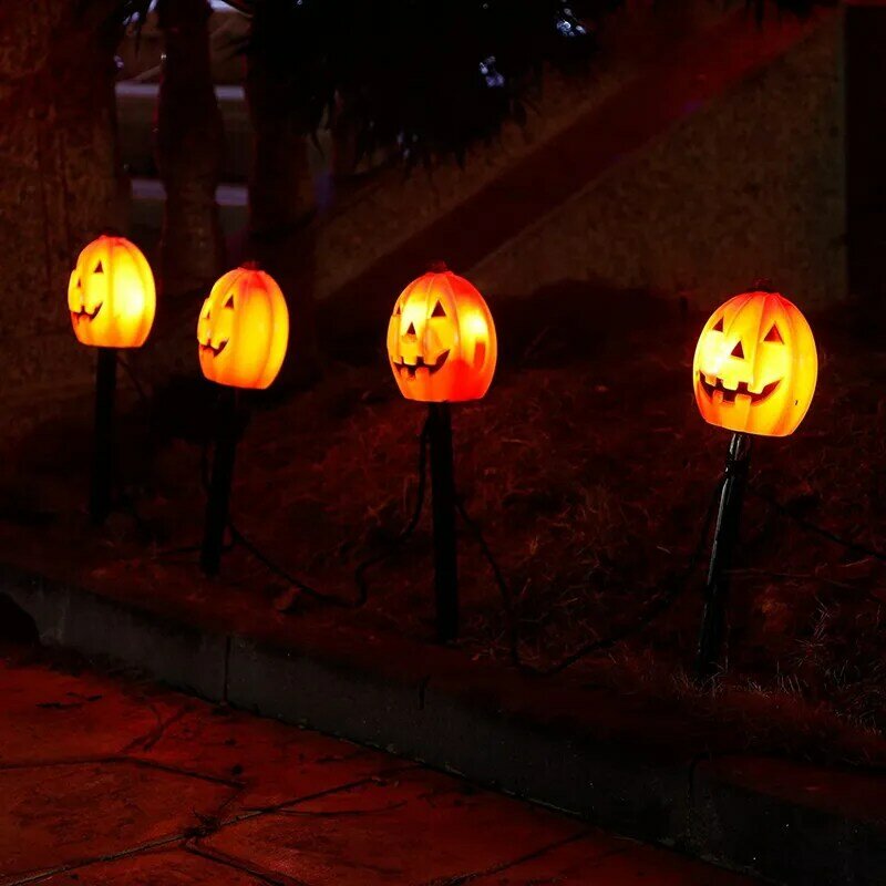 Decoração de Halloween Pumpkin Light, Solar Powered, Landscape Path Lights, Jardim ao ar livre Gramado, 5 Stakes, 1 Set