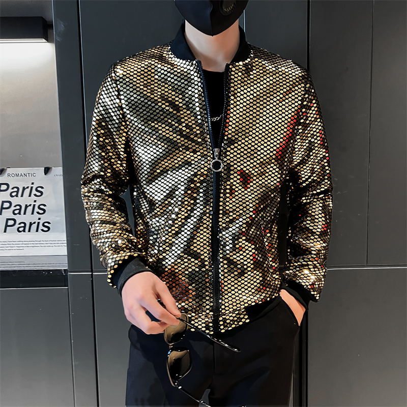 Y2K Мужская Уличная одежда, Клубная сценическая тонкая мотоциклетная куртка, Мужская куртка-бомбер с блестками в стиле хип-хоп, модная одежда