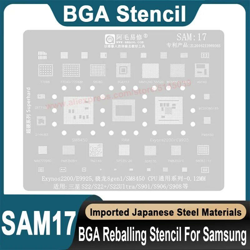 BGA Reballing stensil untuk Samsung S20 Plus Ultra S901 S906 S908 Exynos 2200 E9925 SM8450 CPU penanaman biji timah stensil manik-manik