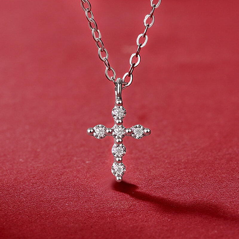 LORIELE Classic Charm Cross Pendant Necklace 925 Sterling Silver Moissanite with Certificate for Women Men Gifts Collar Jewelry
