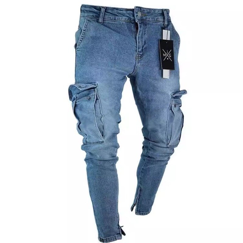 2024 Spring Summer New Men's Clothing Solid Color Trend Knee Hole Zipper Skinny Trousers