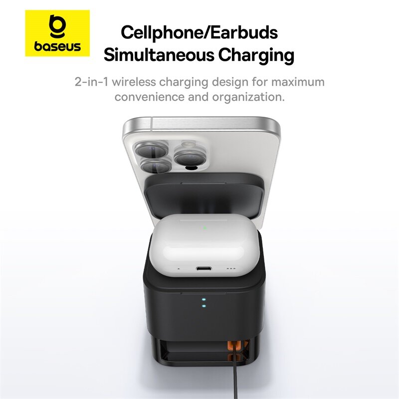 Baseus 25W 2 in 1 Magnetic Wireless Charger Stand 15W Fast Charging Dock Station With Retractable Cable For iPhone15 14  Airpod