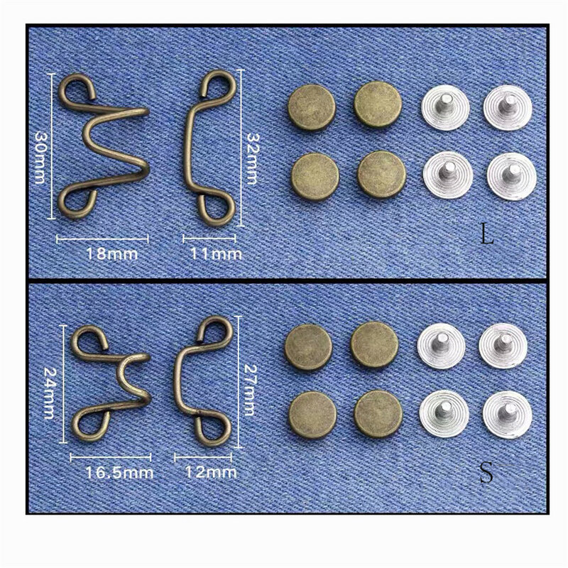 1 Sets Metal Jeans Waist Buckle Adjustable Nail-Free Snaps Fastener Button Detachable Waist Tightener Household Accessories 2024