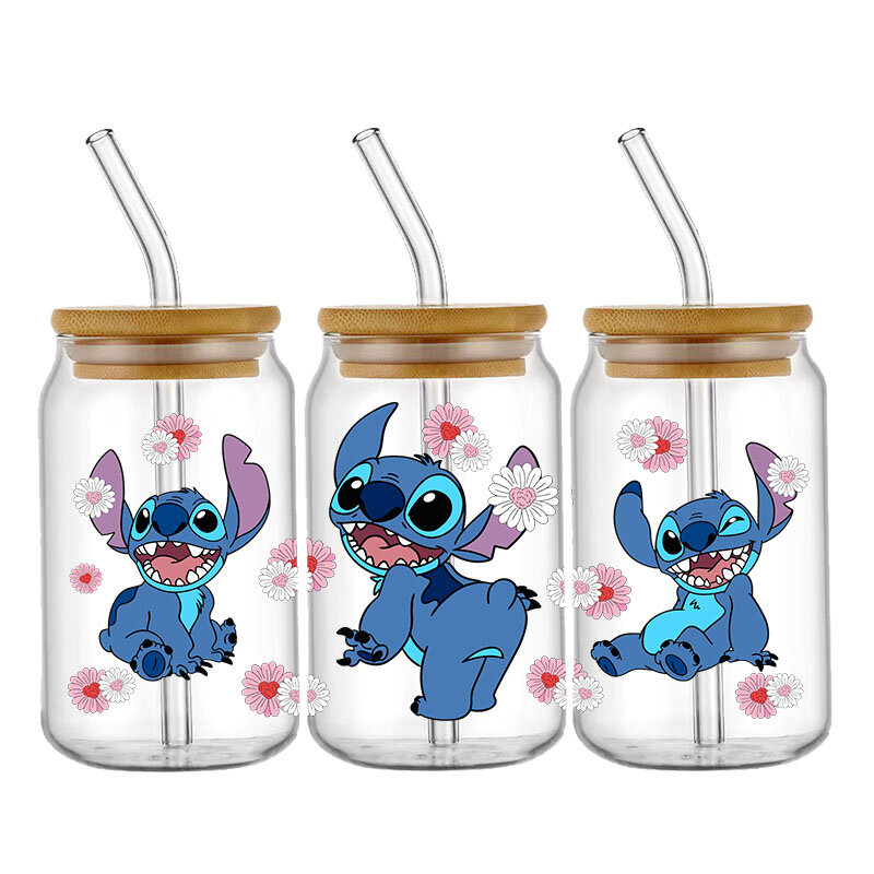 Disney Stitch-pegatina de transferencia UV personalizada para tazas, etiquetas autoadhesivas impermeables con logotipo DIY, 16oz, DTF