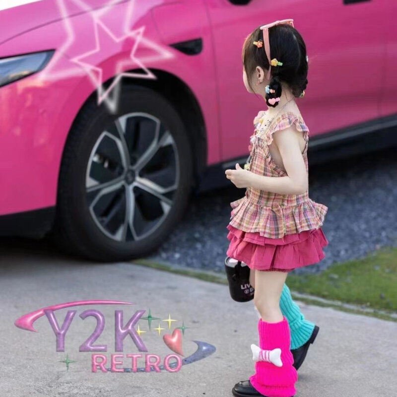 Y2K Cute Bone Knitted Foot Sleeves for Children Double Needle Sleeves for Dopamine Cultural Leg Sleeves for Girls