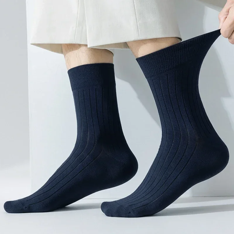 Neue 5 Paar/Los 95% reine Baumwoll socken Männer Business-Kleid anti bakterielle lange Socken weiche atmungsaktive Frühling Sommer Tube Casual Socke