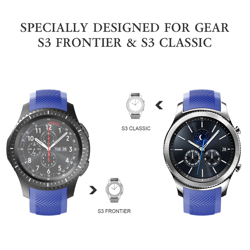 Bracelet de rechange en silicone, 22mm, pour Samsung Gear S3 Frontier/Gear S3/Galaxy Watch 46mm