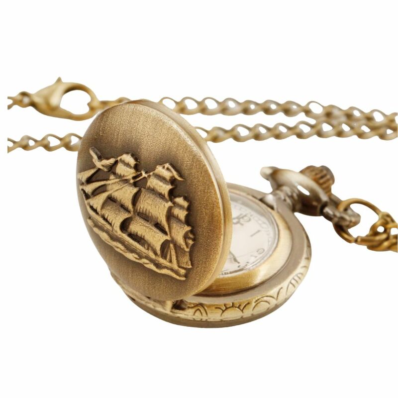 Relógio de bolso vintage de quartzo veleiro pequeno, colar liso à vela, presente prático para homens e mulheres, crianças