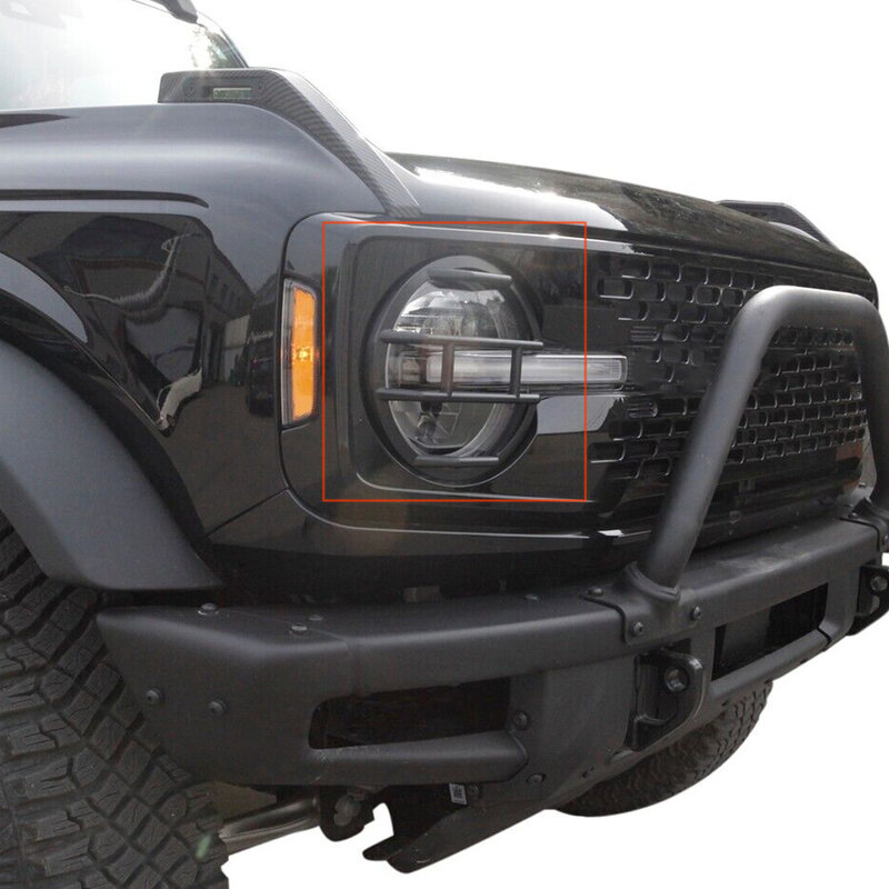 1 Pair Front Headlight Protector Guard Cover Trim Fit for Ford Bronco 2021 2022 2023 2024 Black
