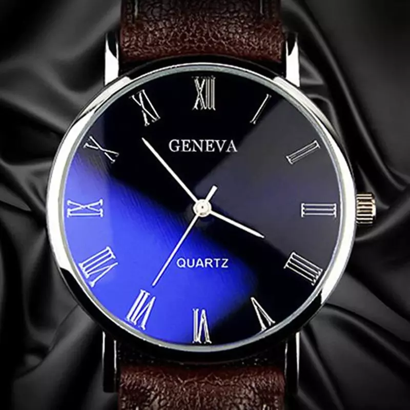 Montre Genève pour homme avec bracelet en similicuir, montre-bracelet d'affaires analogique à quartz, chiffres romains, Blu-Ray, offre spéciale, nouveau, 2024