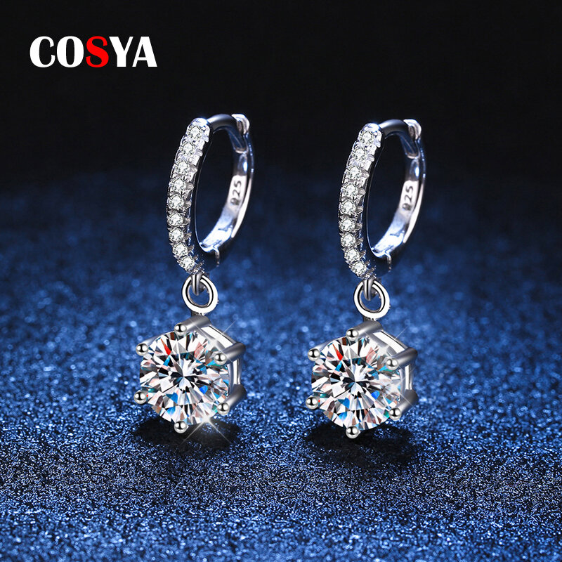 COSYA – boucles d'oreilles en argent Sterling 925 D VVS1 avec diamant GRA Moissanite pour femmes, bijoux fins scintillants pour fête de mariage