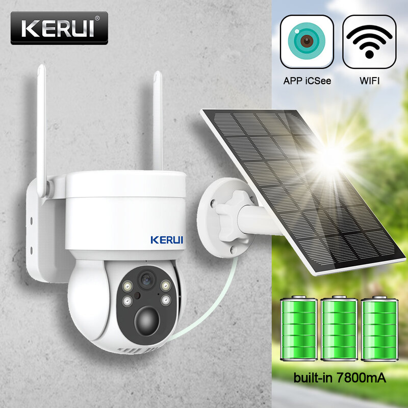 KERUI 태양광 IP 카메라 홈 보안 무선 감시 카메라, 야외 방수 PTZ 모션 감지 알람, 4MP