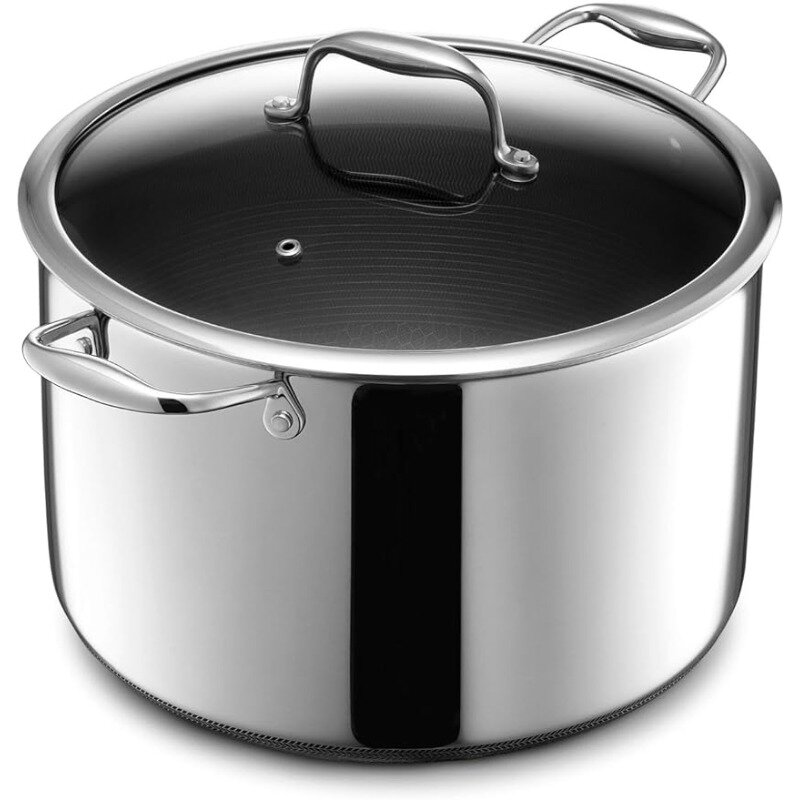 HexClad Hybrid Nonstick 10-Quart Stockpot with Tempered Glass Lid, Dishwasher Safe, Induction Ready, Compatible