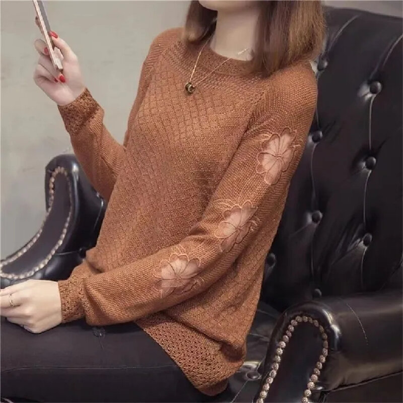 Suéter oco estilo coreano feminino, jumper de malha com glitter, blusa feminina curta solta, moda primavera, 2023