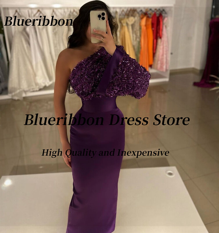 Blueribbon vestido de fiesta de un hombro para mujer, vestido de fiesta de cóctel de manga larga, longitud hasta el tobillo, Vestidos de Noche de sirena, banquete especial de Dubai