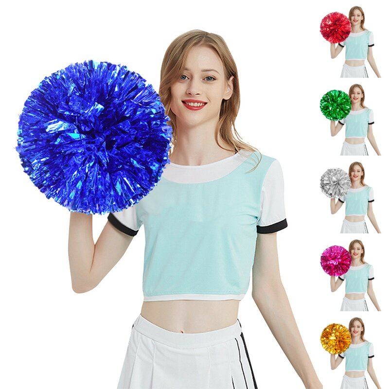 2pcs Plastic Handle Metallic Streamer Pompoms Cheerleading Cheering Pom Pom Ball Cheering Dance Decorator Club Sport Supply