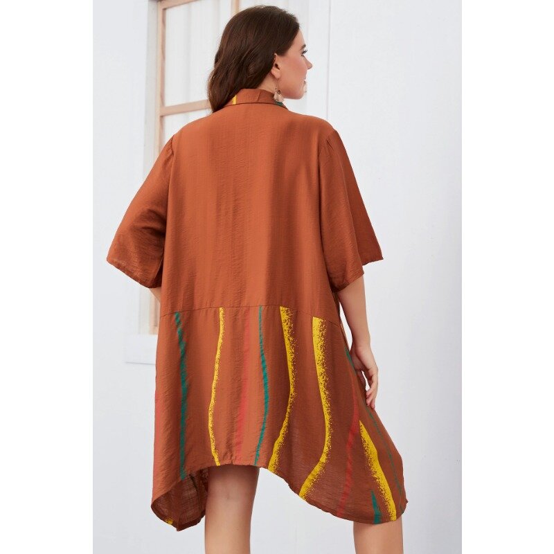 XL-3XL sukienki dla kobiet 2023 Plus Size odzież damska z krótkim rękawem nieregularna luźna letnia sukienka Midi kobieca stroje