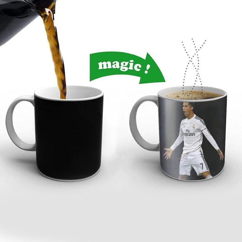 축구 스타 크리에이티브 세라믹 커피 머그잔, 색상 변경 차 컵, 우유 컵, 재미있는 선물