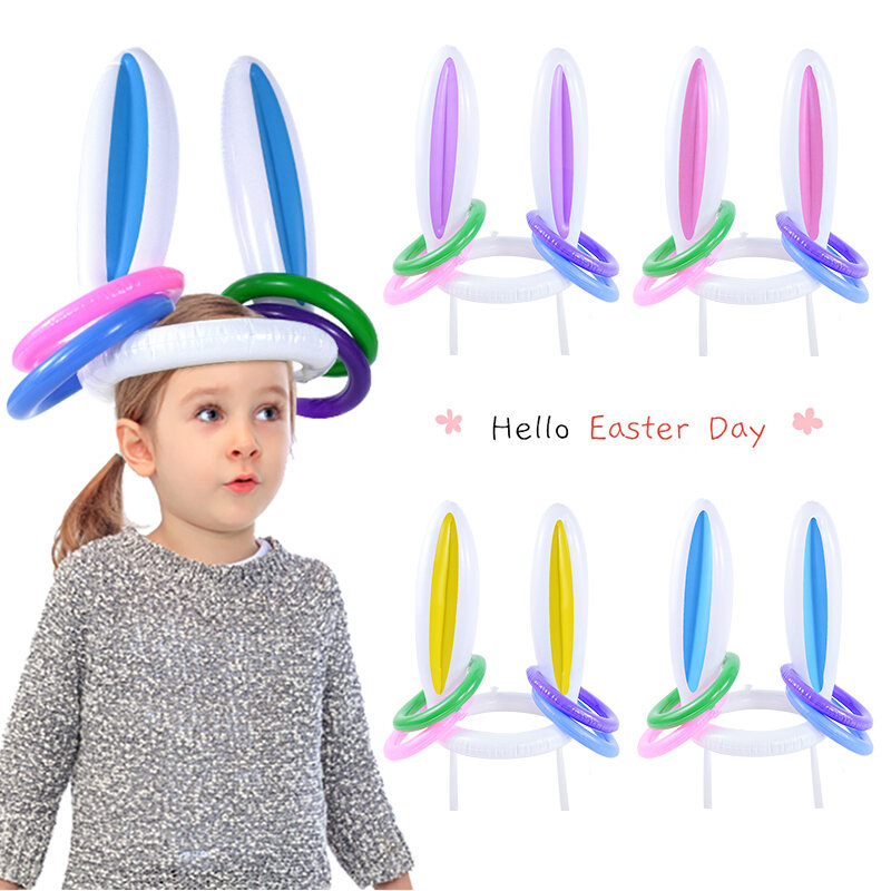 Gioco di pasqua gonfiabile orecchio di coniglio cappello anello lancio festa di pasqua regalo per bambini coniglietto a forma di orecchio festa di compleanno giocattoli gonfiati all'aperto