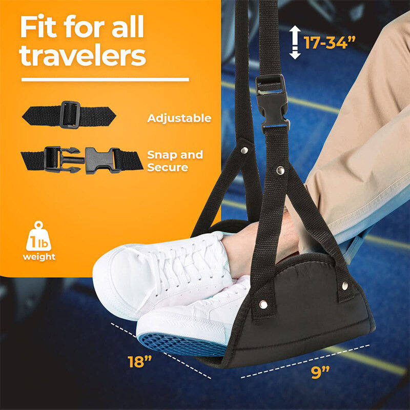 Reposapiés portátil de viaje para avión, hamaca de pie voladora ajustable para vuelo largo, autobús, tren, oficina y hogar