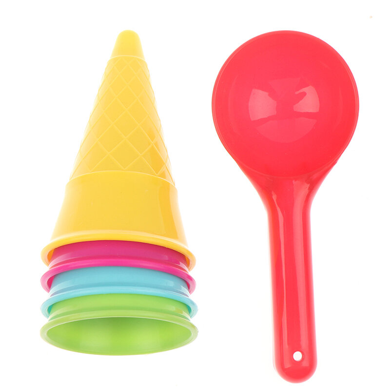 Set sendok kerucut es krim mainan pasir pantai anak, 5 buah hadiah mainan anak musim panas