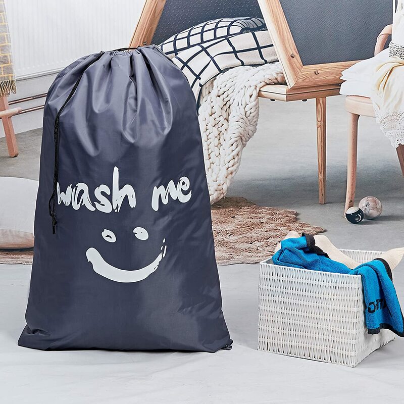 Tas Laundry Wash Me untuk Tas Penyimpanan Pakaian Kotor Organizer Travel Yang Dapat Dicuci dengan Mesin dengan Tali Serut Nilon