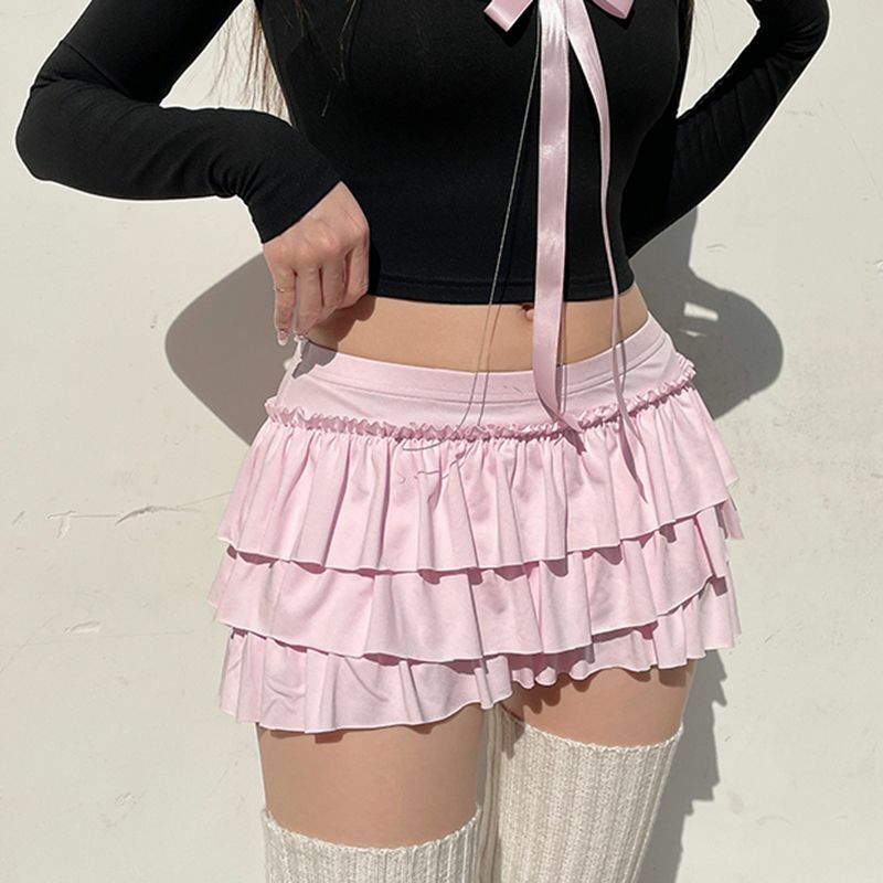 Mini-saias sexy slim de cintura baixa para mulheres, rosa, arco, doce, streetwear casual, moda feminina, verão, Y2K