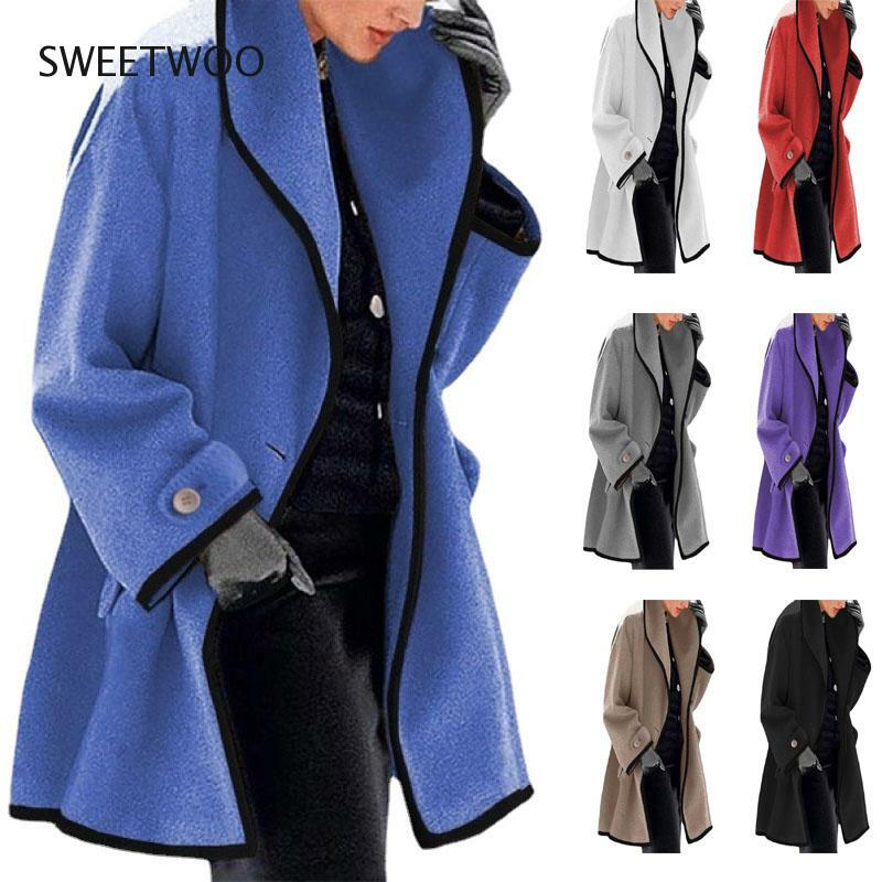 Mantel Wanita Musim Semi Musim Gugur 7 Warna 2022 Jaket Panjang Kerah Mode Tambal Sulam Kasual Mantel Bertudung Wanita Kantor Pasang