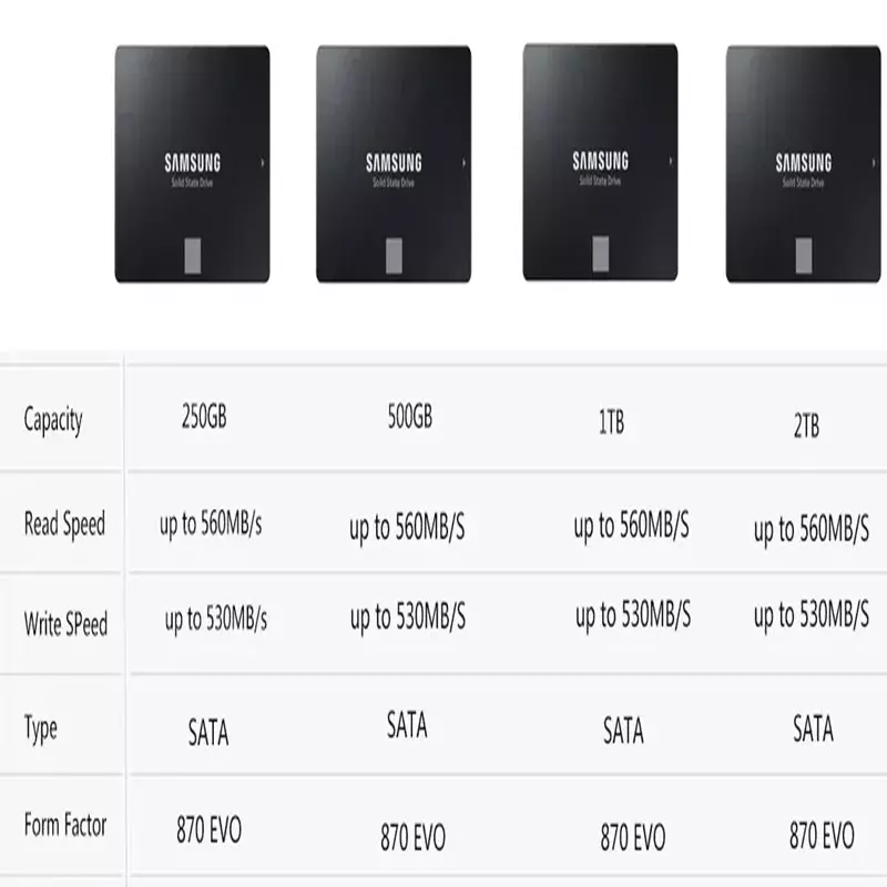 Samsung-SSD interno 870, 1 também, 2 também, 250gb, 500gb, disco rígido, sata3, 2,5 polegadas, para laptop, desktop, pc, mlc