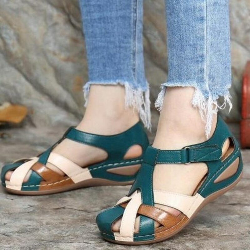 Sandal wanita musim panas jari terbuka, sepatu sandal datar untuk wanita anti selip nyaman ringan untuk jalan