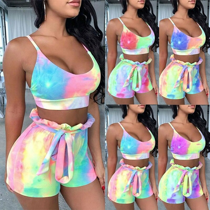 Summer Casual Fitness Shorts Sets 2 Piece Outfits Women 2024 Vacation V-Neck Sexy Crop Tops Fashion Thin Straight Shorts Suit