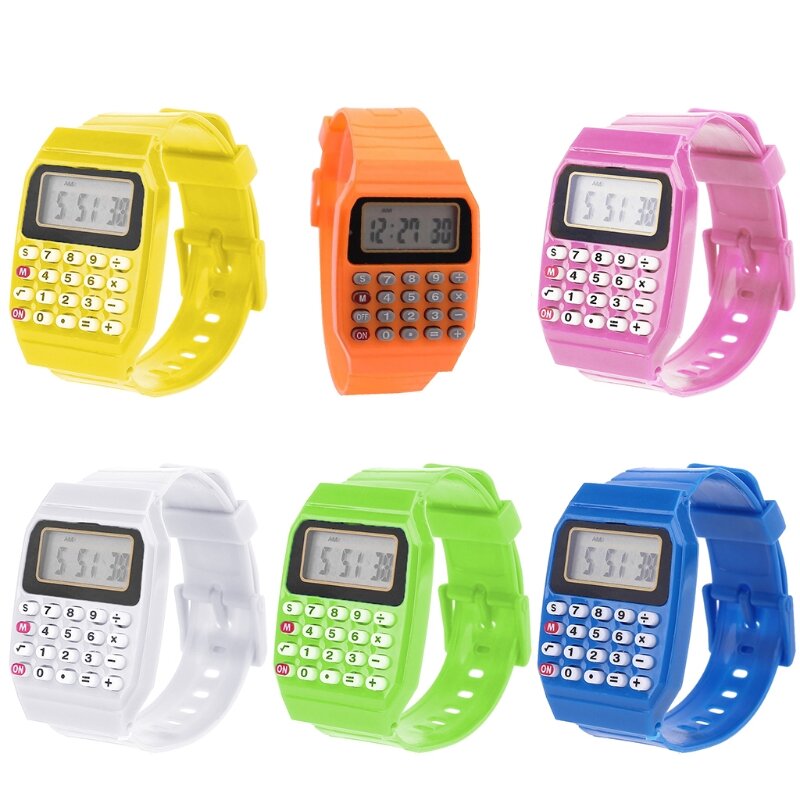 Leuke Kinderen Siliconen Date Multifunctionele Kinderen Digitale Elektronische Rekenmachine Polshorloge Led Horloges Voor Jongens Meisje Montre Enfant