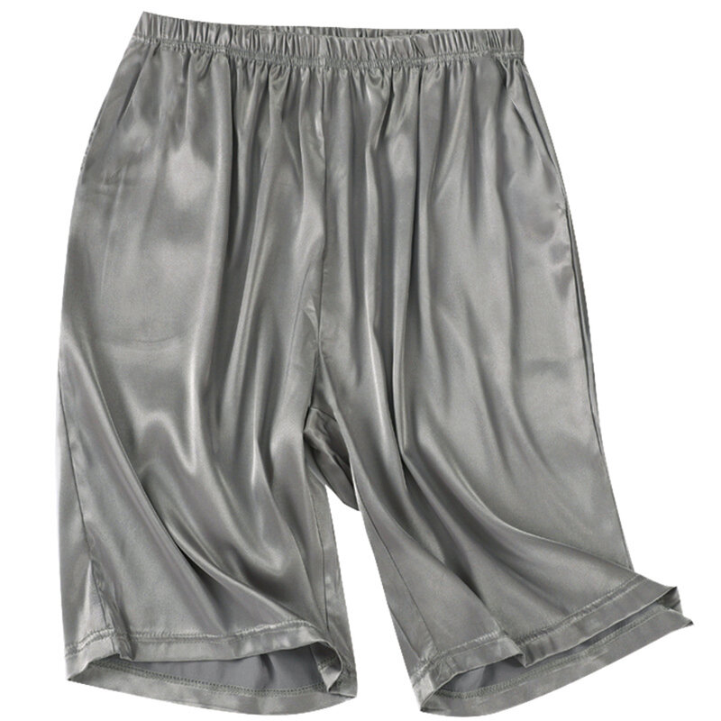 Pantalones cortos de seda satinada para hombre, ropa interior cómoda y suave, Bóxer informal, transpirable, Color sólido
