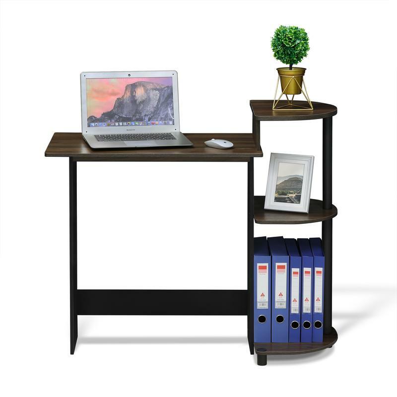 Furinno-escritorio compacto para ordenador con estantes, color nogal, negro, Columbia