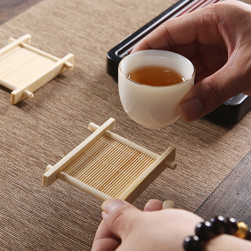 Posavasos de bambú Natural para mesa de té, posavasos para restaurante, cocina, sala de estar, accesorios de Decoración Retro