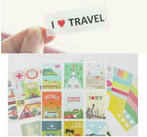 1pack/lot New I love travel Postage Sticker DIY Multifunction Deco Note stationery Stamp Stickers Decoration Label Stickers