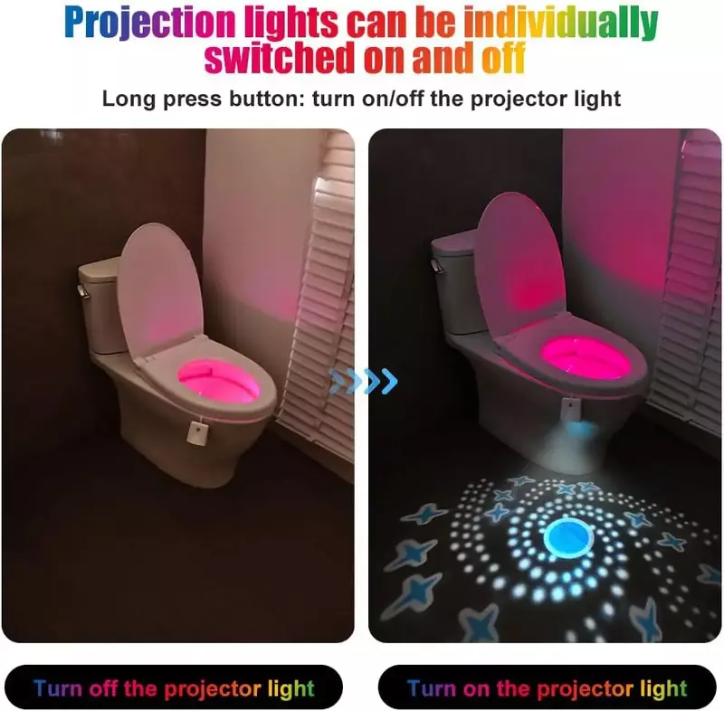 Lampu Toilet, lampu malam Toilet dengan proyektor bintang dan Sensor gerak 16 warna berubah, lampu malam LED tempat duduk mangkuk Toilet