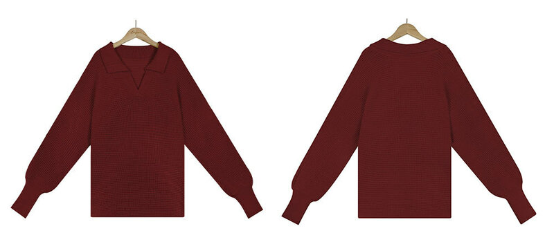 Pullover Polo Sweater rajut wanita, Rajutan warna polos lengan panjang hangat elegan modis musim gugur/musim dingin 2022