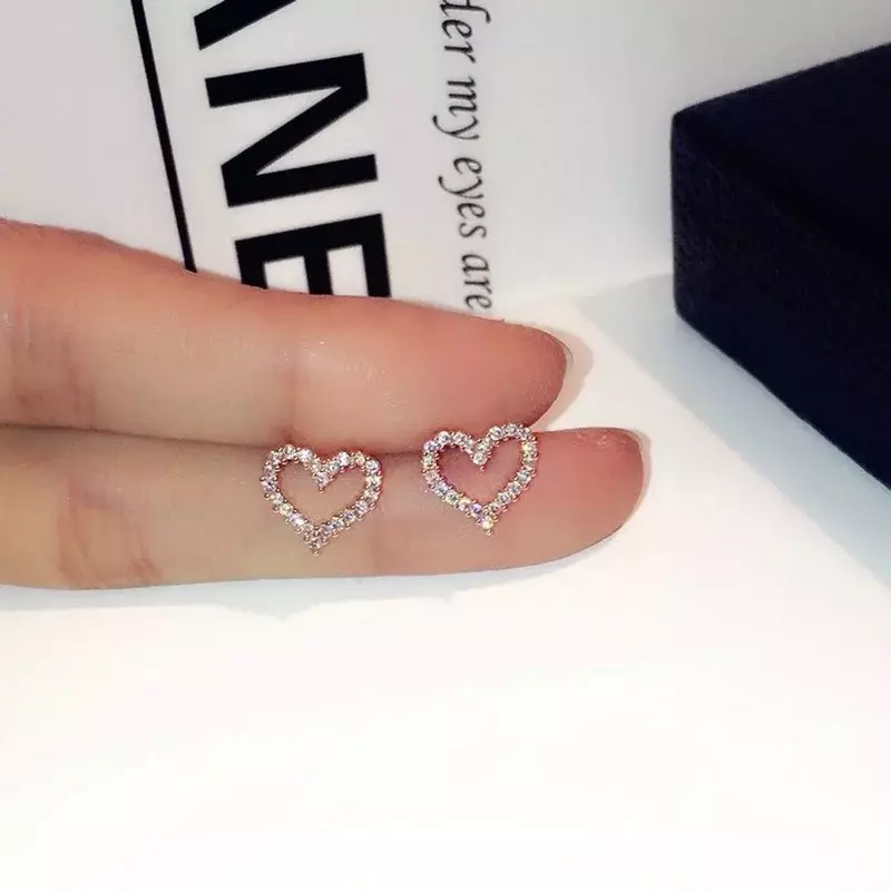 Koreanische Ohrringe S925 Silber Farbe Herz Bling Zirkon Stein Stud Ohrringe für Frauen Mode Schmuck 2022 Trend