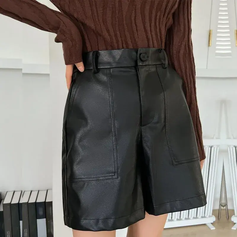 Shorts Womens Wear PU Patent Leather in Summer  Spring and Autumn New Leisure Bag Hip Pants for Women
