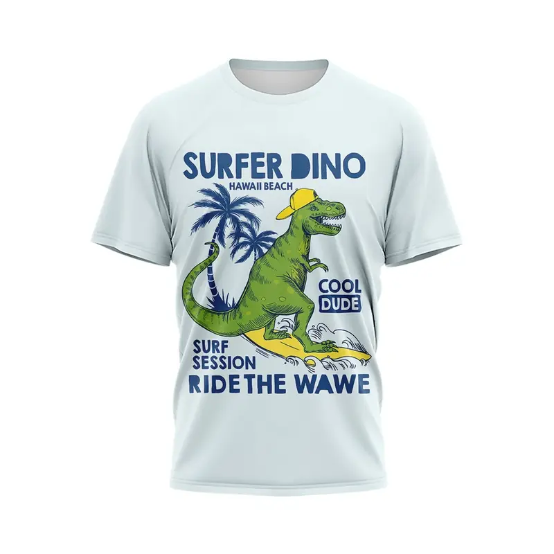 T-shirt manches courtes homme, streetwear, hip-hop, cool, imprimé dinosaure en 3D, humoristique, été 2023
