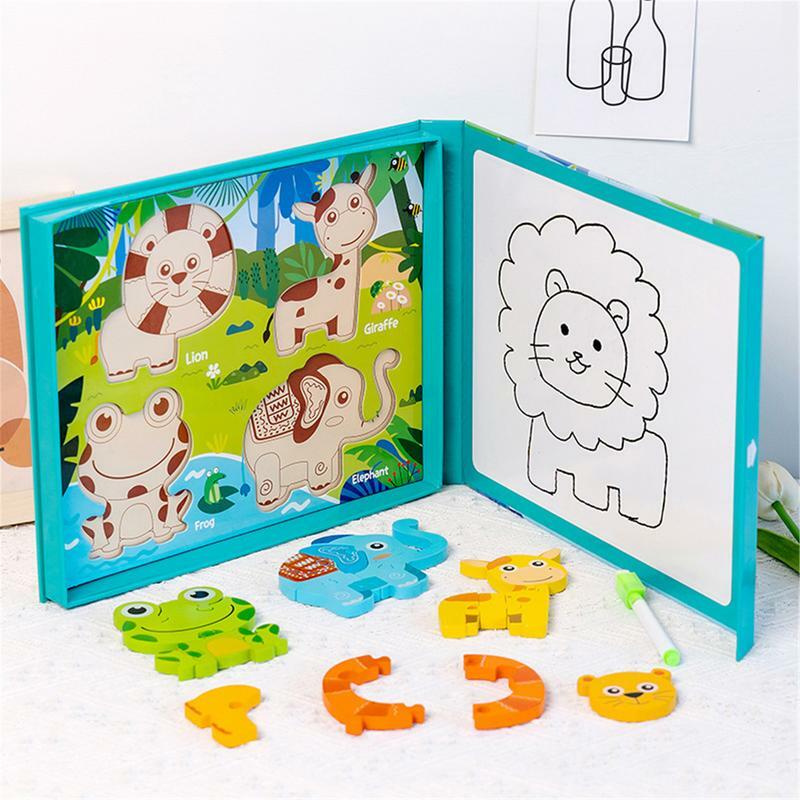Wooden Puzzles For Toddlers 1-3 3D Animal/Traffic Puzzle Board Montessori STEM Educational Preschool Toys Gifts For Color &