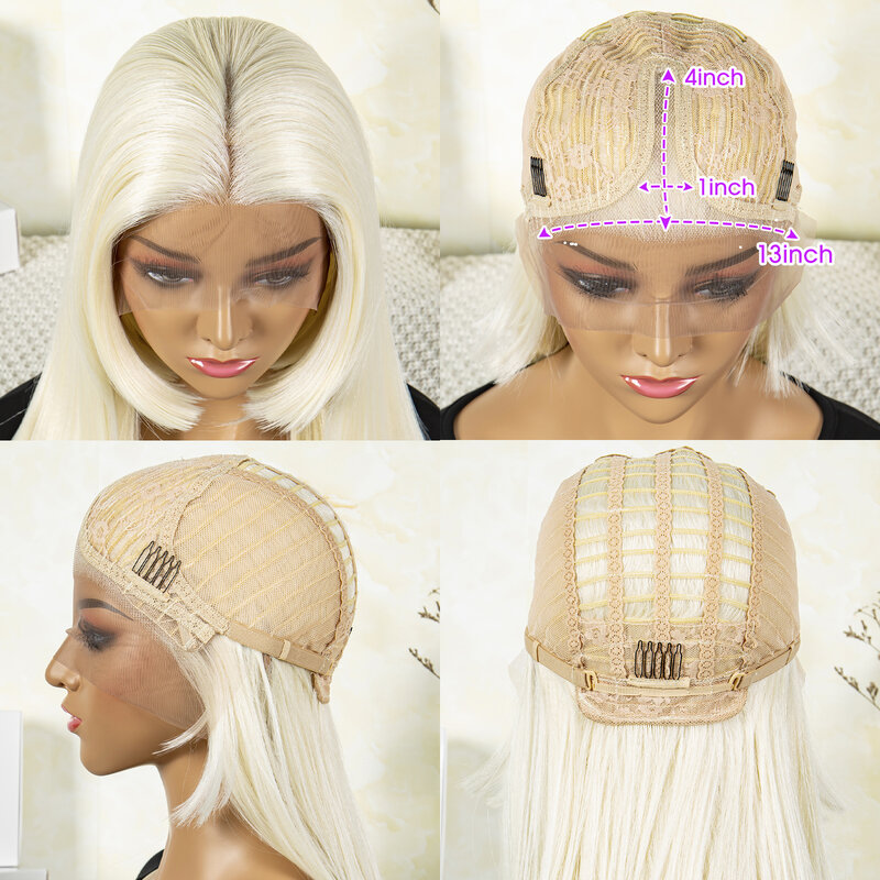 Wig potongan Princess depan renda modis t-part 13x4 Wig putih lurus tulang sintetis renda modis