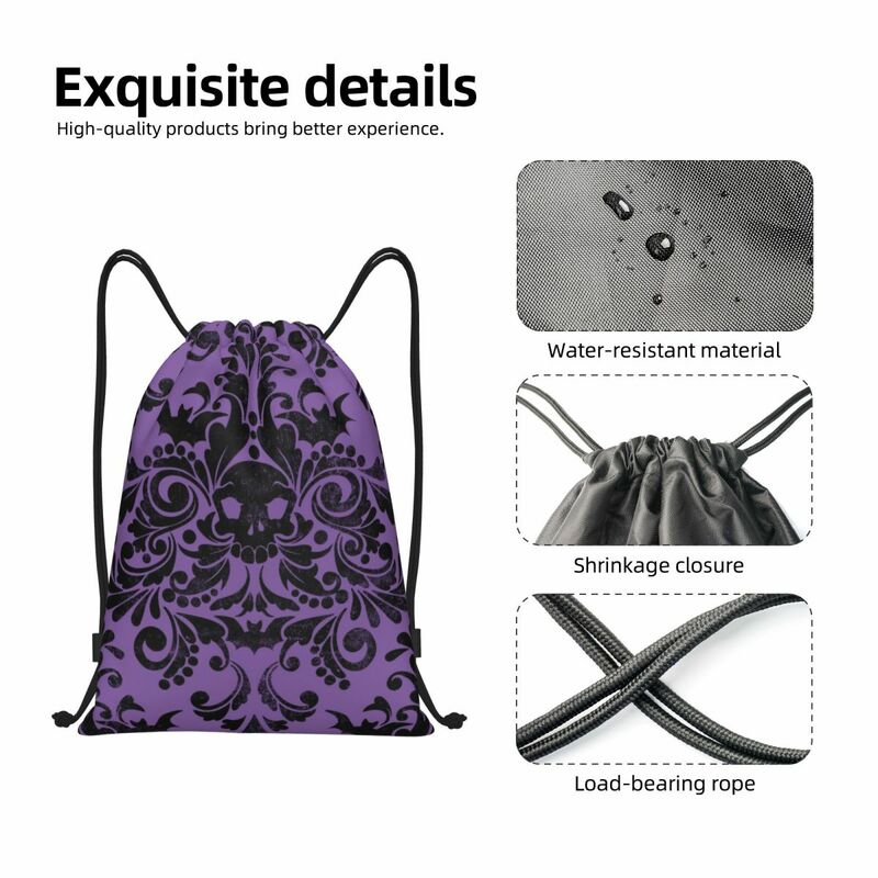 Skull Damask Pattern borsa con coulisse uomo Portable Sports Gym Sackpack Halloween Witch Goth occulto Shopping Storage zaini