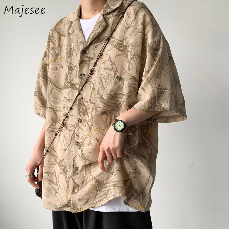 Kurzarm hemden Männer Vintage Slouchy Baggy atmungsaktive Eis Seide japanische Harajuku Streetwear Teenager Urlaub Strand Y2k Top Ins