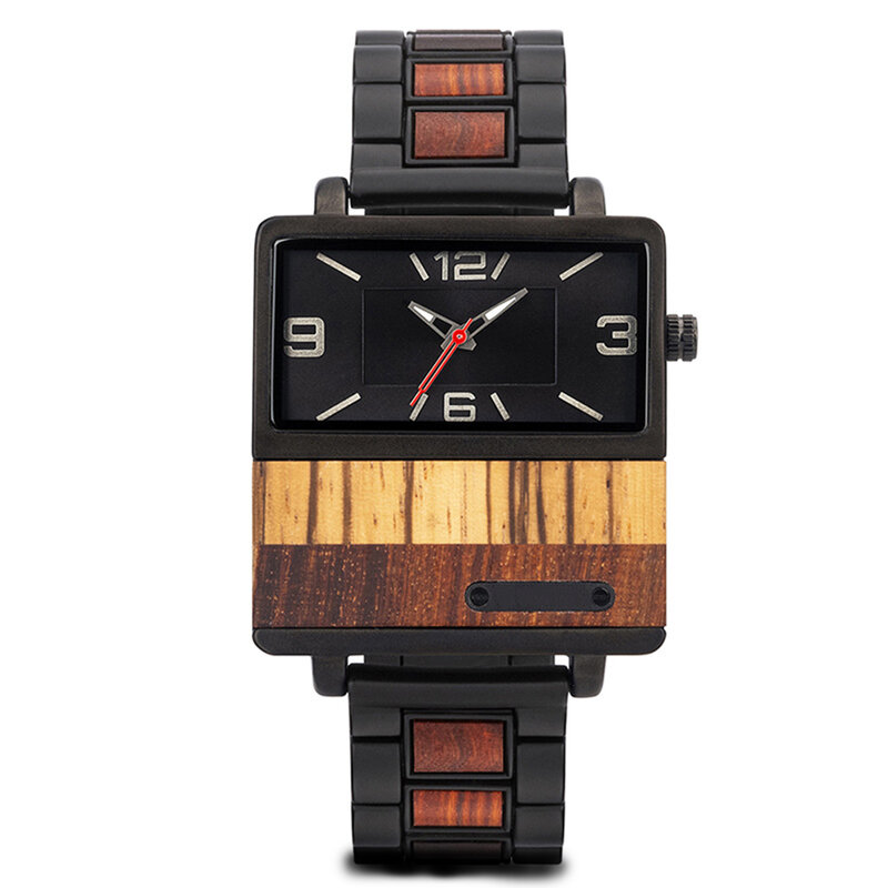 Drewniany męski zegarek, prosty kreatywny kwadratowy kwarcowy wodoodporny zegarek odporny na zarysowania, swobodny spersonalizowany zegarek
