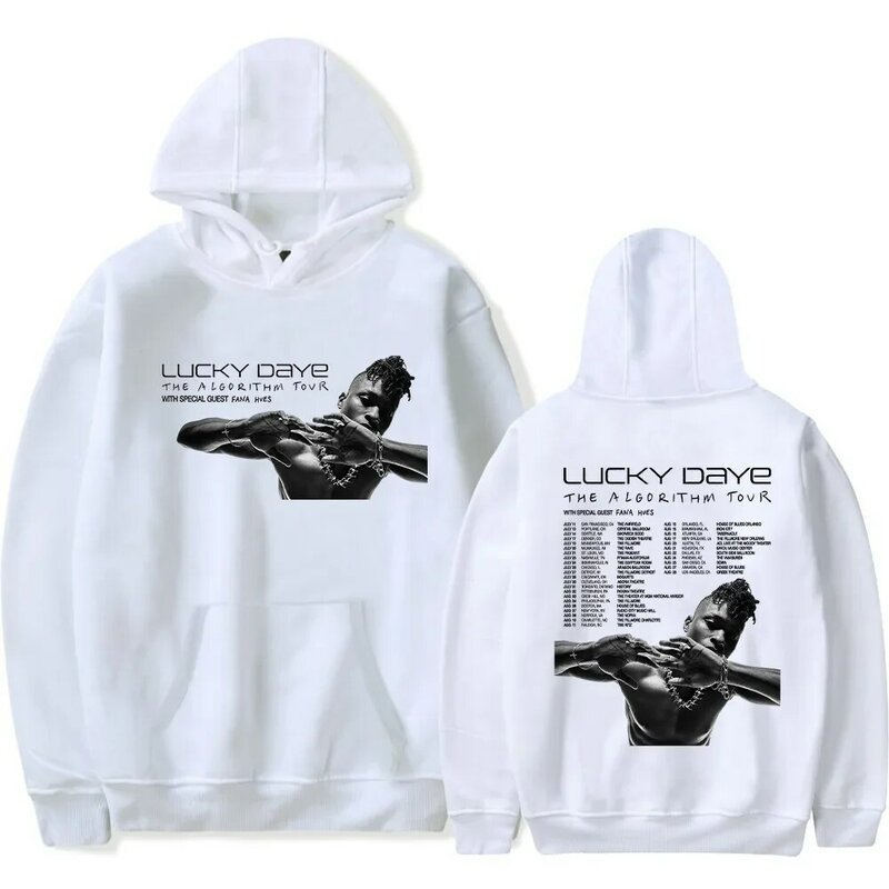 Lucky Daye The algoritma Tour 2024 sweter bertudung pria/wanita, ukuran besar, pakaian luar Pullover Hip Hop jalanan